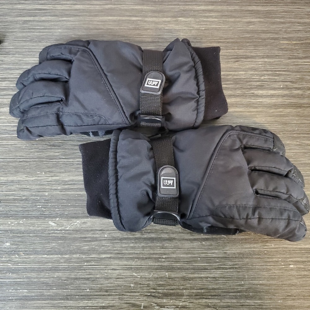 REI Junior Youth Sz‎ 8 Black Winter Ski Gloves Kids Children's Size